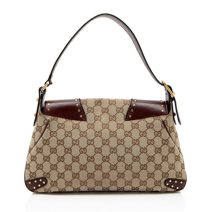 Gucci GG Canvas Leather Studded Horsebit Shoulder Bag