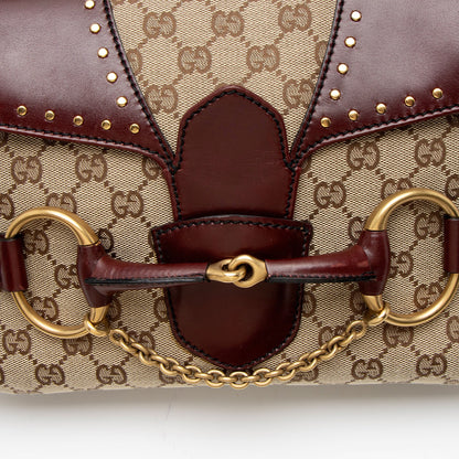Gucci GG Canvas Leather Studded Horsebit Shoulder Bag