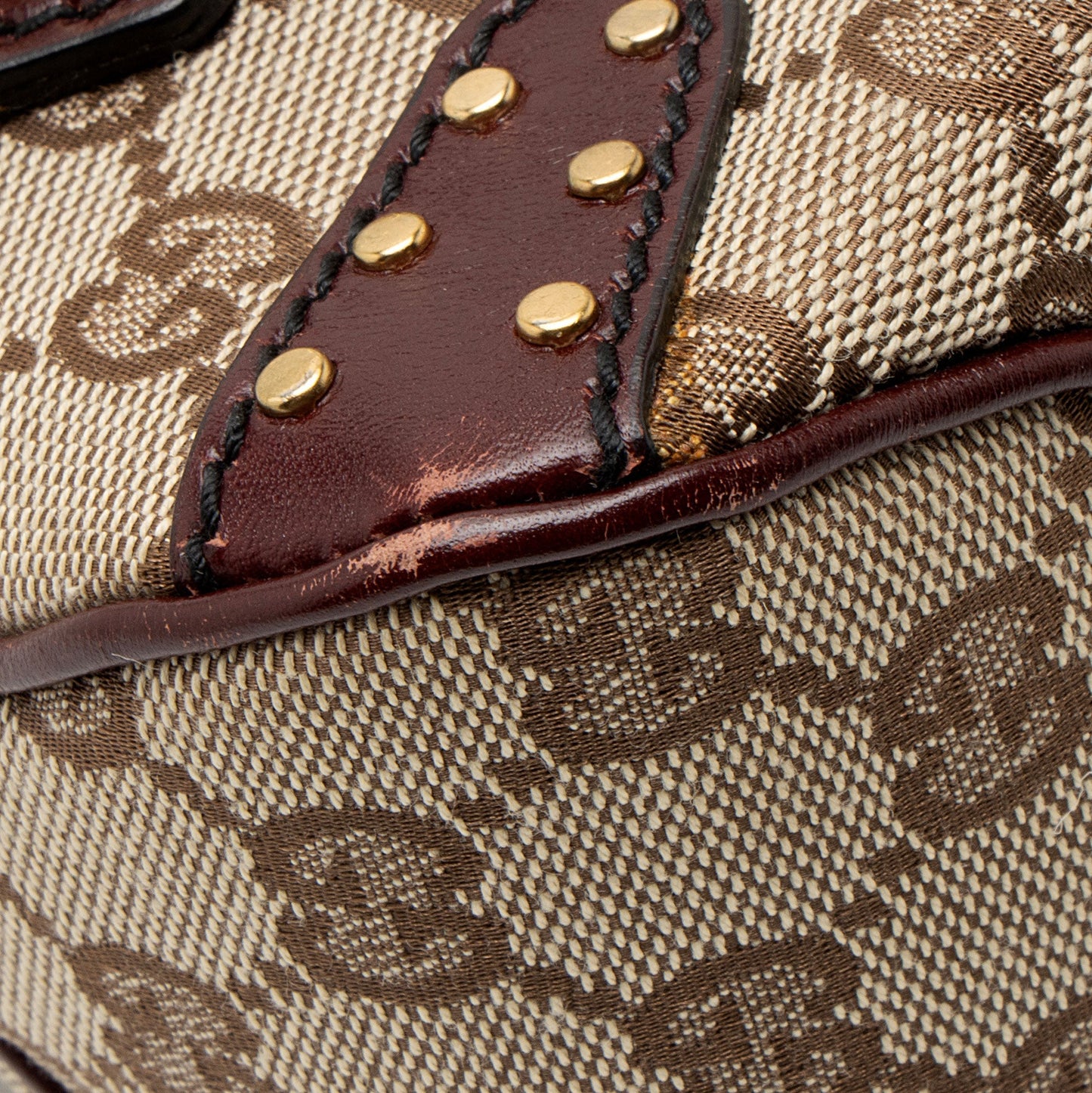 Gucci GG Canvas Leather Studded Horsebit Shoulder Bag