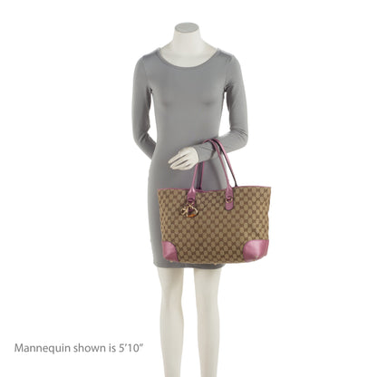 Gucci GG Canvas Metallic Leather Heart Bit Charm Medium Tote (SHF-5MJYxM)