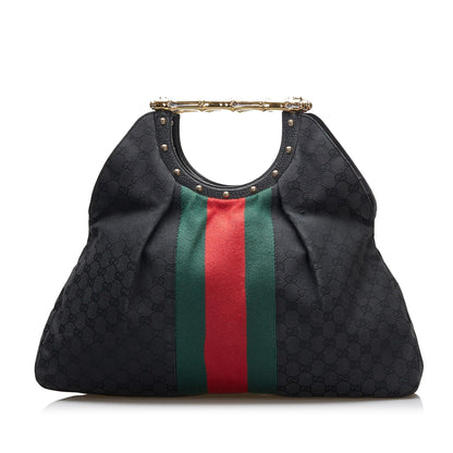 Gucci GG Canvas Web Metal Bamboo Tote (SHG-XlBfM7)
