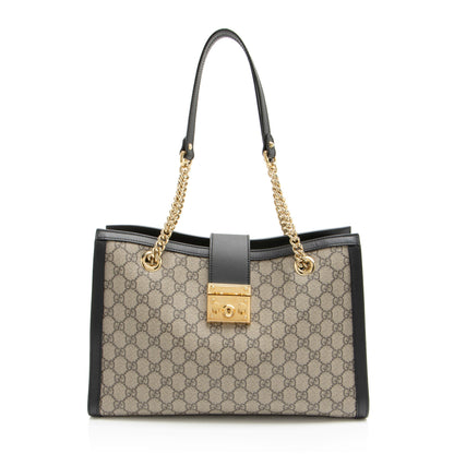 Gucci GG Supreme Padlock Chain Medium Shoulder Bag (SHF-aTdUTN)
