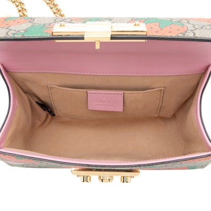 Gucci GG Supreme Strawberry Padlock Small Shoulder Bag
