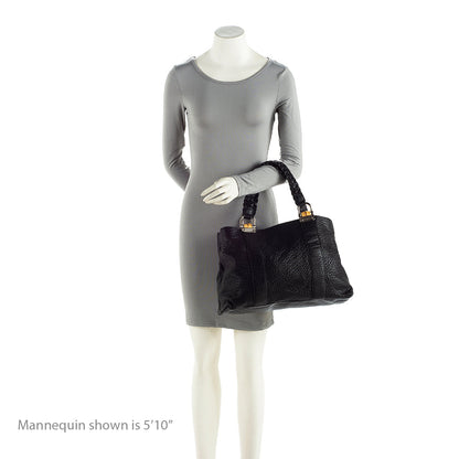 Gucci Grained Leather Bamboo Bar Medium Tote (SHF-19935)