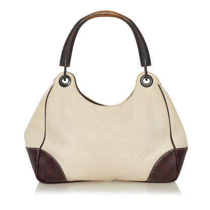 Gucci Guccissima-Trimmed Canvas Colbert Wooden Handle Shoulder Bag (SHG-34854)