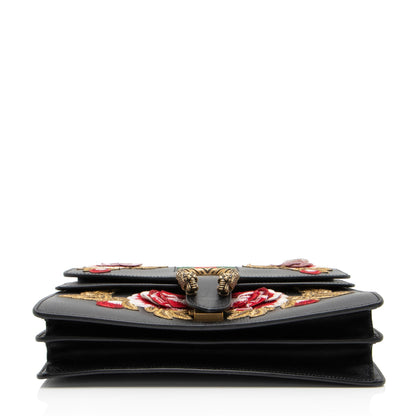 Gucci Leather Embroidered Rose Dionysus Medium Shoulder Bag (SHF-NIvfQT)