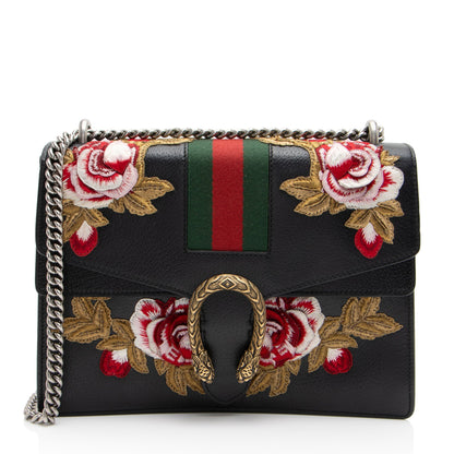 Gucci Leather Embroidered Rose Dionysus Medium Shoulder Bag (SHF-NIvfQT)