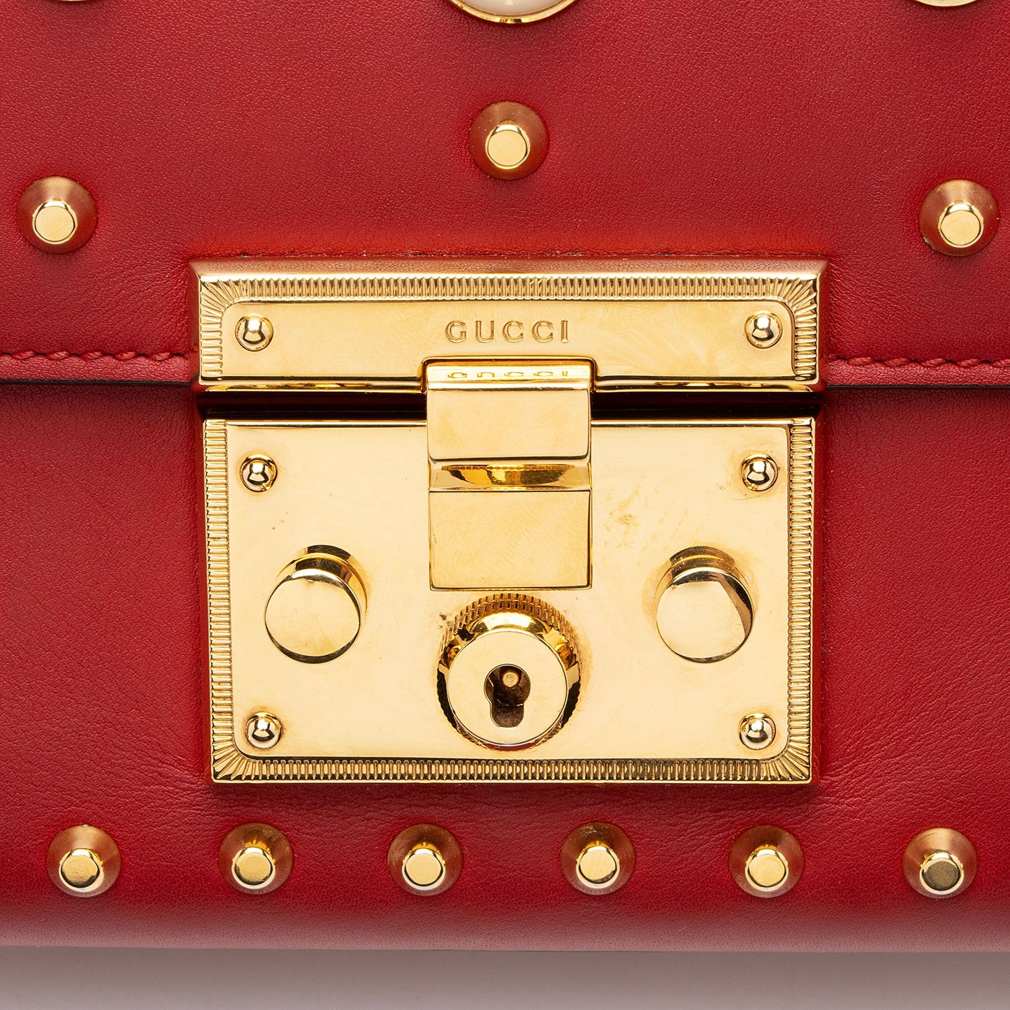 Gucci Leather Pearl Stud Padlock Small Shoulder Bag