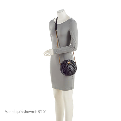 Gucci Matelasse Leather GG Marmont Round Mini Shoulder Bag (SHF-CQiicg)