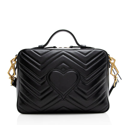 Gucci Matelasse Leather GG Marmont Top Handle Zip Around Small Shoulder Bag (SHF-21375)