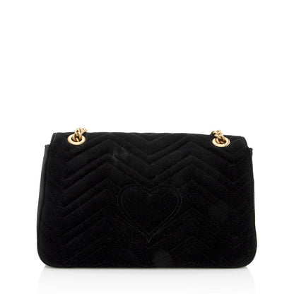 Gucci Matelasse Velvet Embroidered Loved Floral GG Marmont Medium Shoulder Bag (SHF-19350)
