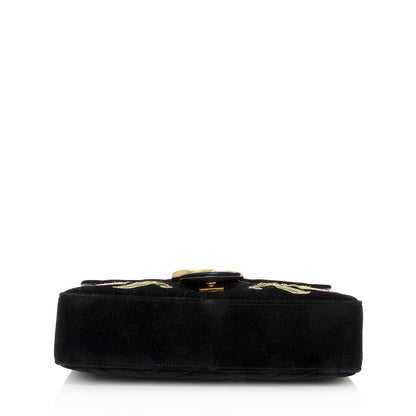 Gucci Matelasse Velvet Embroidered Loved Floral GG Marmont Medium Shoulder Bag (SHF-19350)