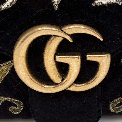 Gucci Matelasse Velvet Embroidered Loved Floral GG Marmont Medium Shoulder Bag (SHF-19350)