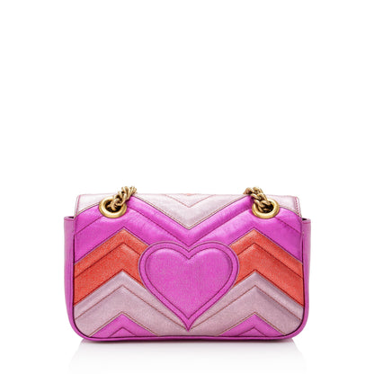 Gucci Metallic Matelasse Leather GG Marmont Mini Shoulder Bag (SHF-22837)