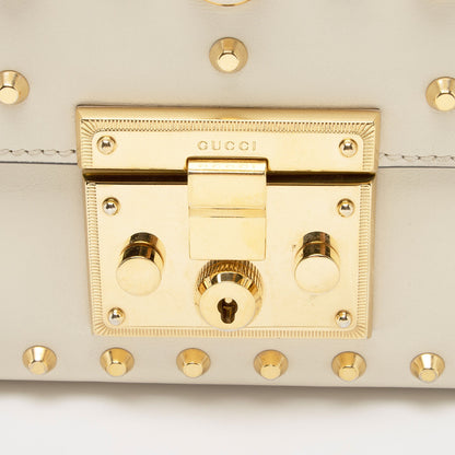 Gucci Pearl Embellished Leather Padlock Small Shoulder Bag (SHF-2JmpQy)