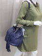 GUCCI Miss Bamboo Medium Blue Leather Bucket Shoulder Handbag
