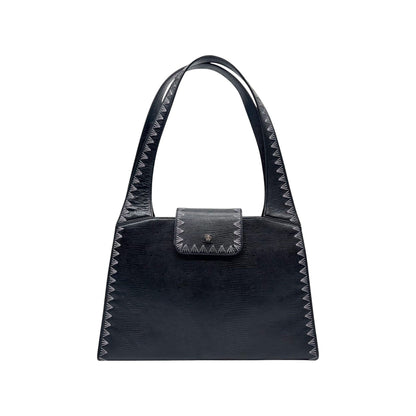 Gianni Versace Black Embossed Leather Shoulder Bag