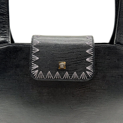 Gianni Versace Black Embossed Leather Shoulder Bag