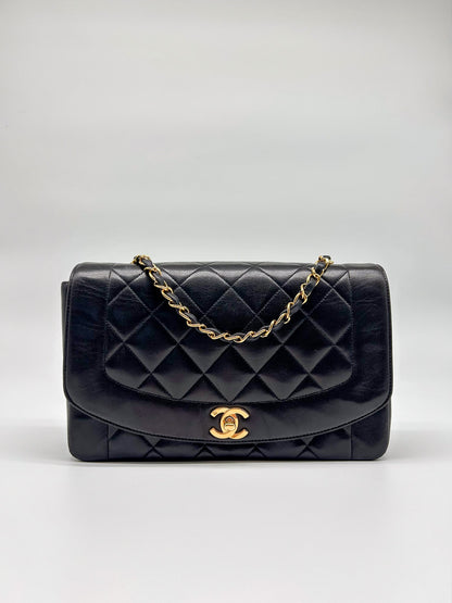 90s Black Lambskin Small Chanel Diana