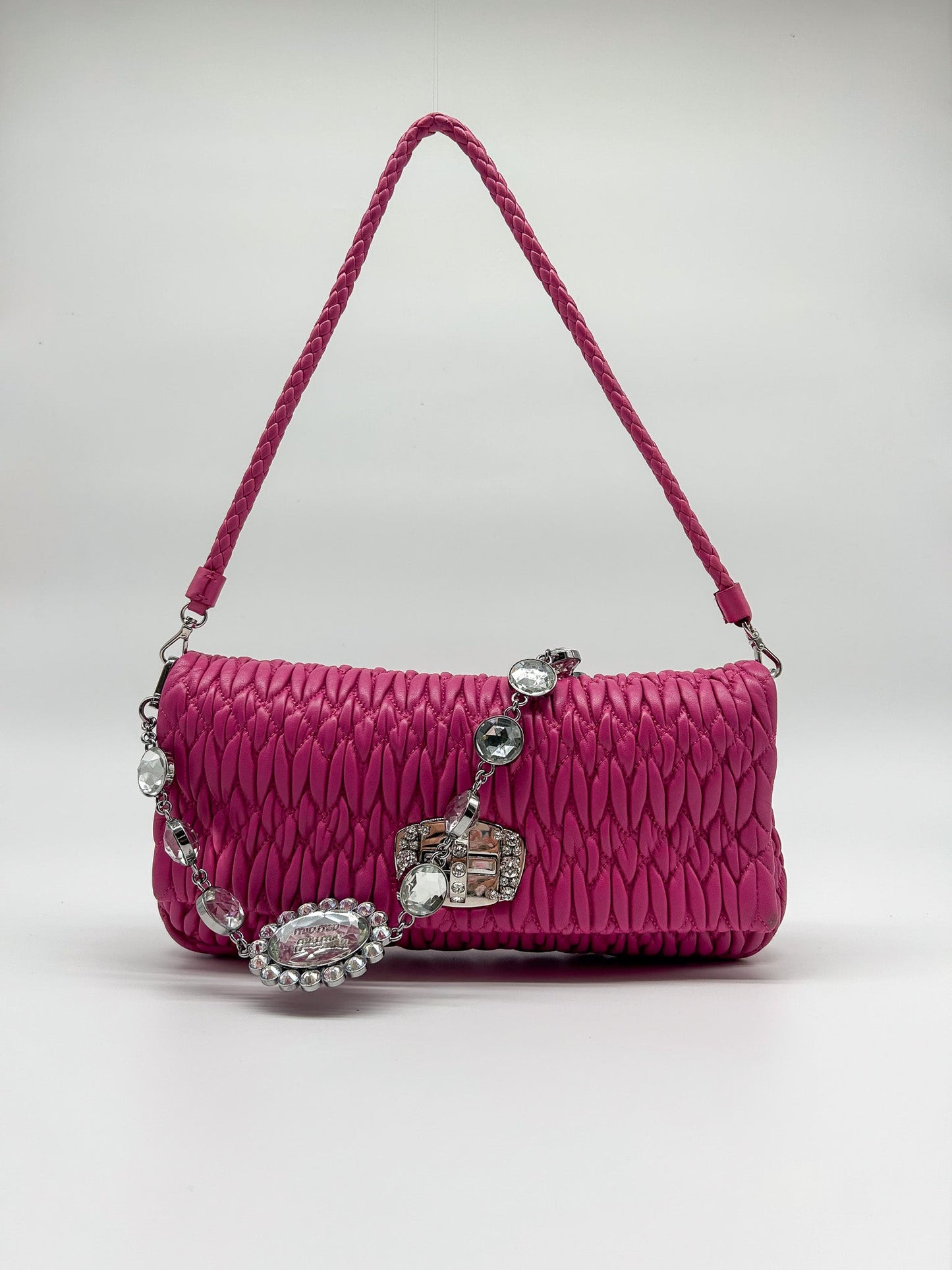 Miu Miu Pink Matelasse Nappa Crystal Shoulder Bag