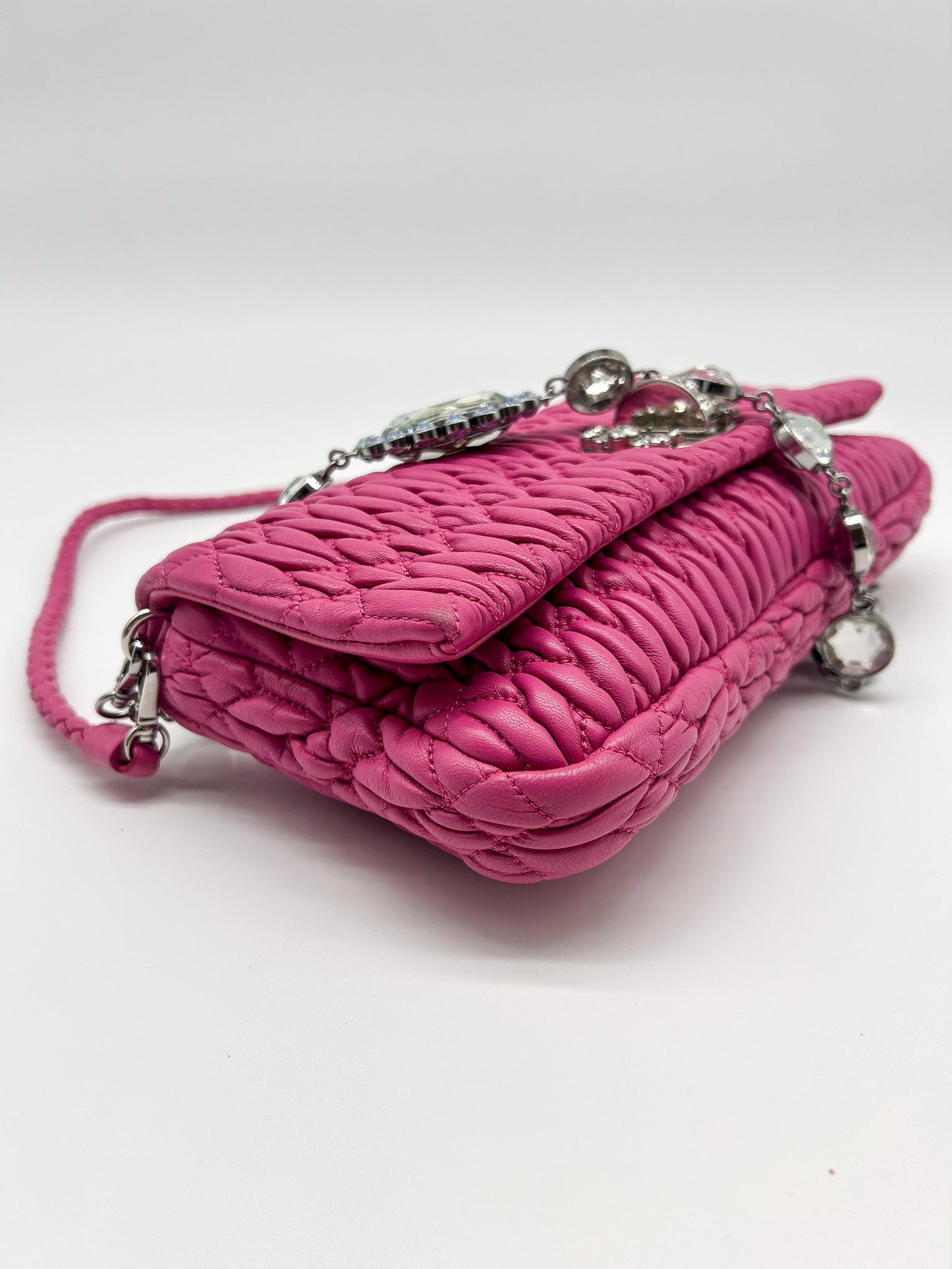 Miu Miu Pink Matelasse Nappa Crystal Shoulder Bag