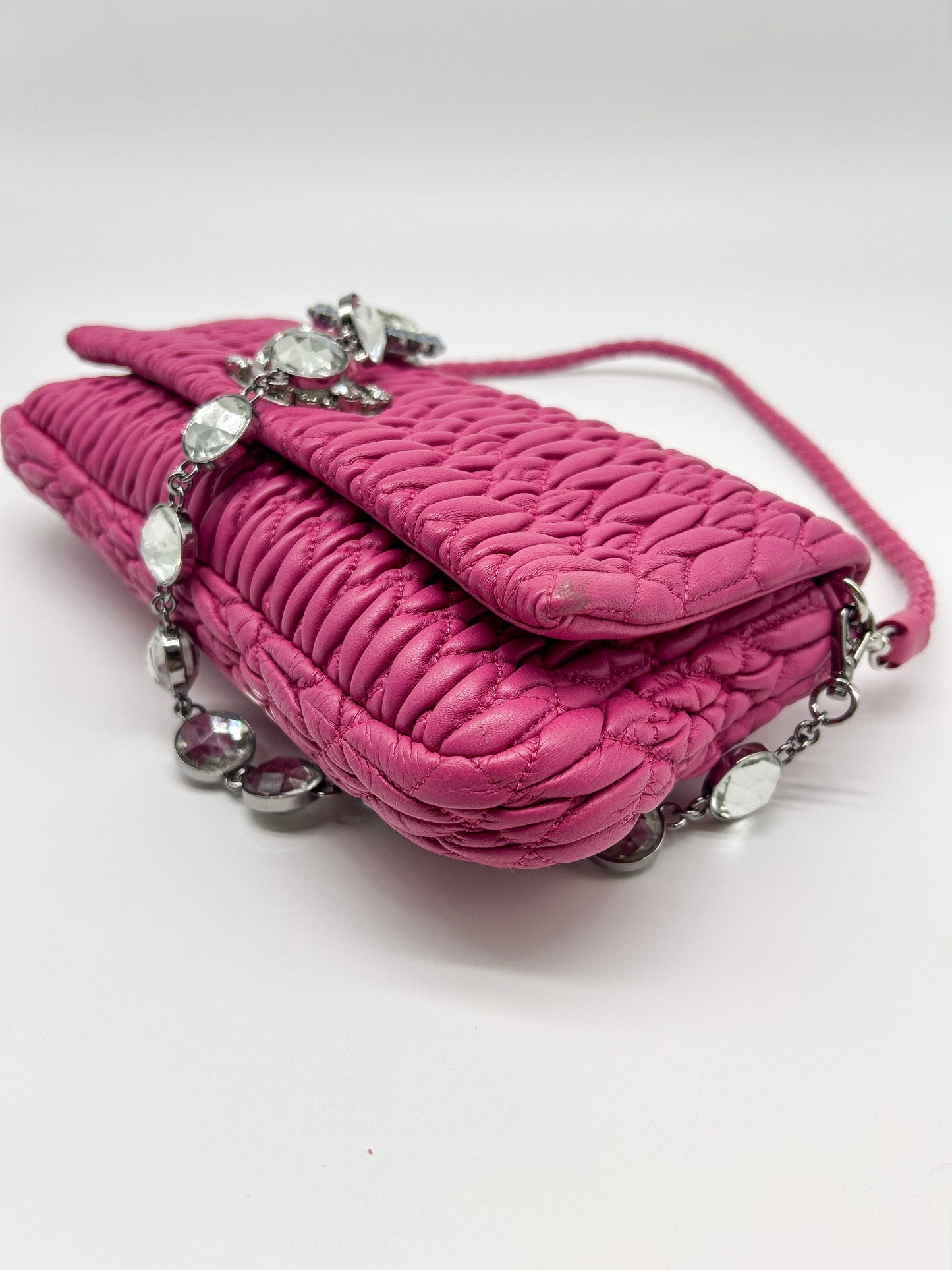 Miu Miu Pink Matelasse Nappa Crystal Shoulder Bag