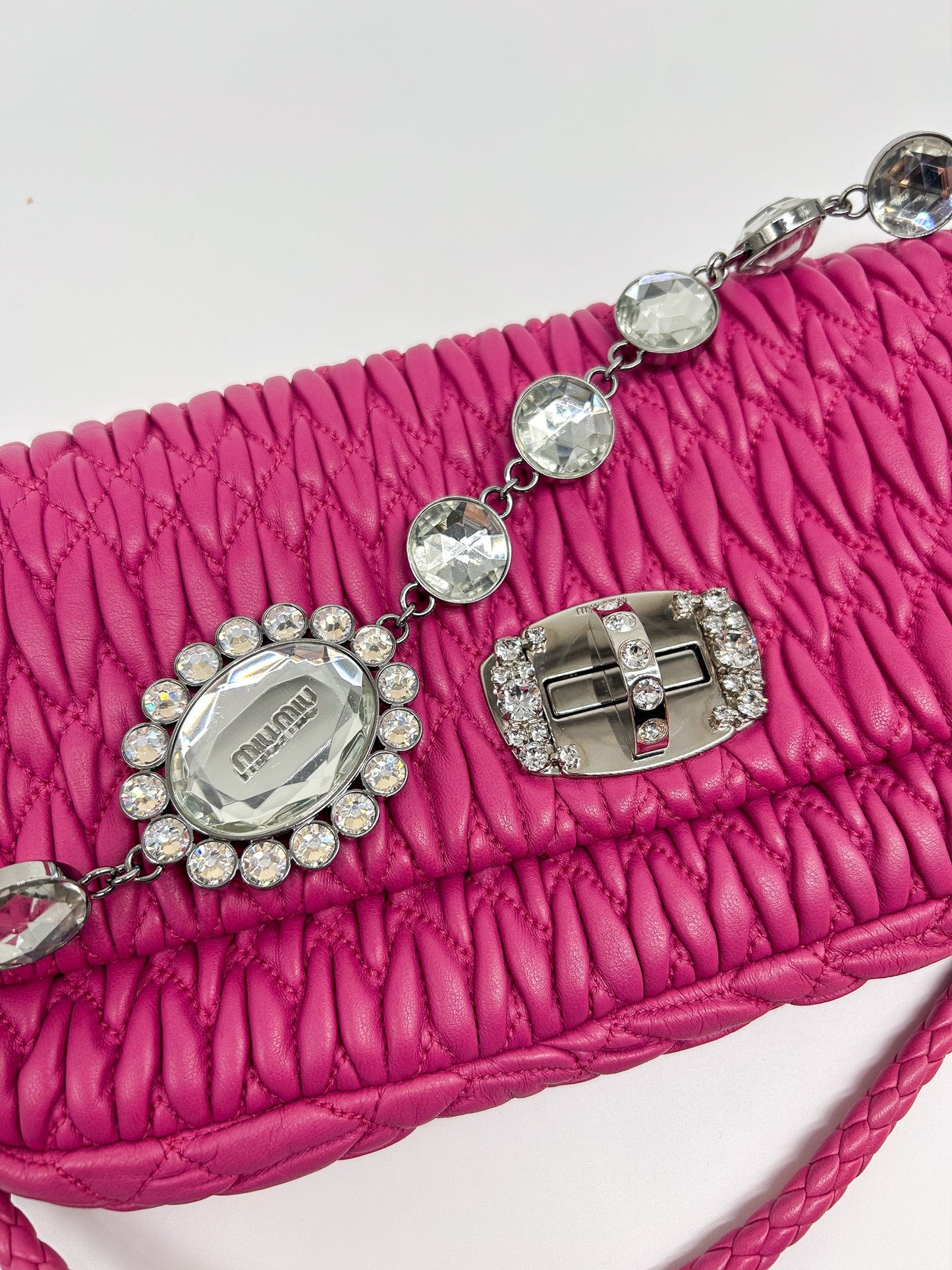 Miu Miu Pink Matelasse Nappa Crystal Shoulder Bag