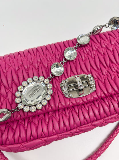 Miu Miu Pink Matelasse Nappa Crystal Shoulder Bag