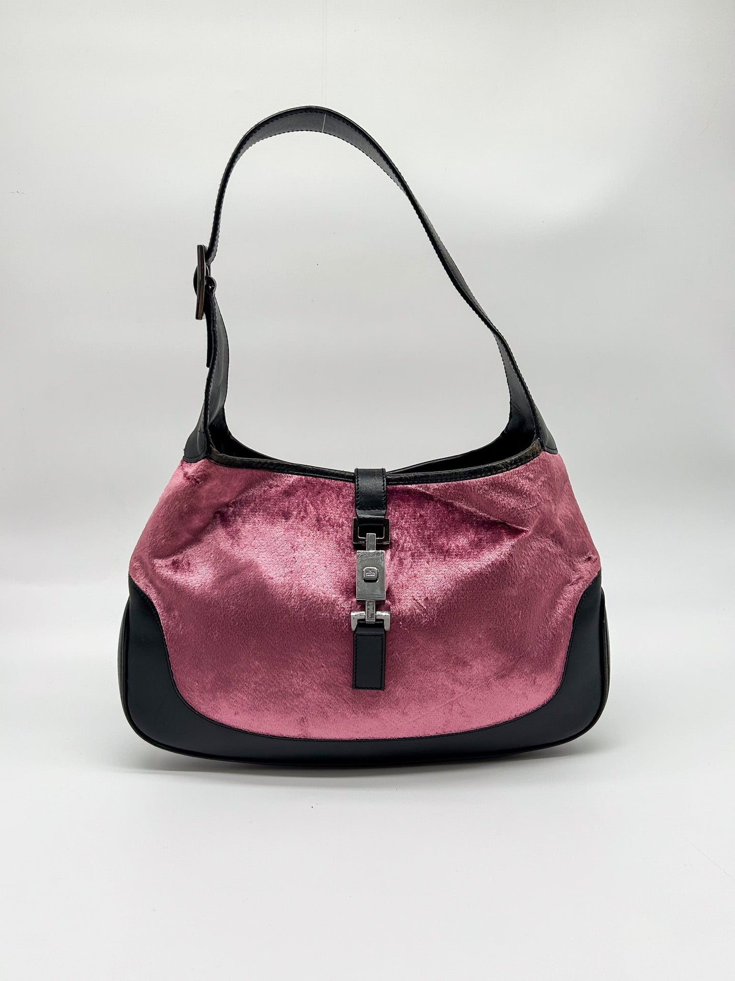 Gucci Jackie Pink Velvet and Black Leather Shoulder Bag