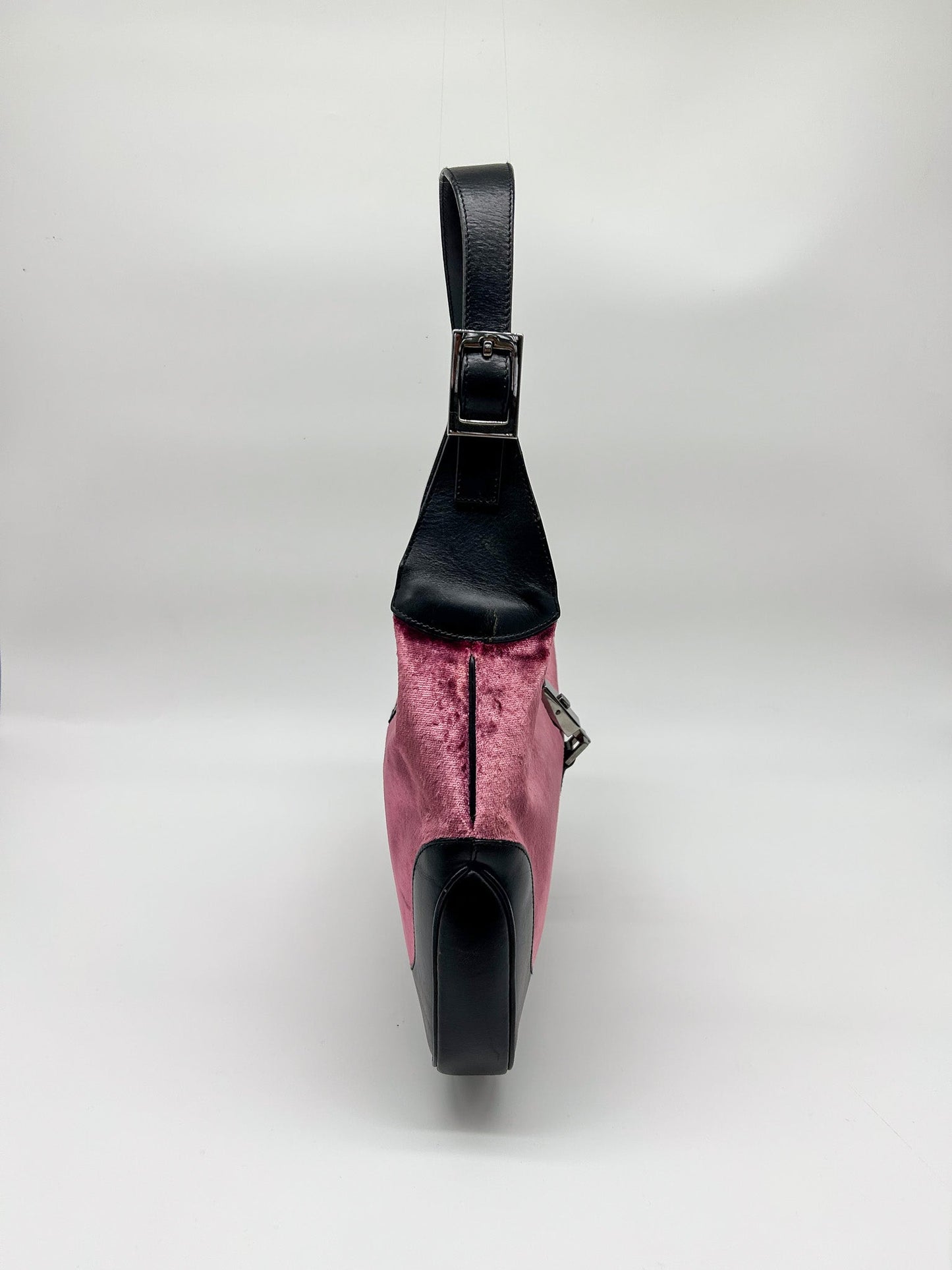 Gucci Jackie Pink Velvet and Black Leather Shoulder Bag