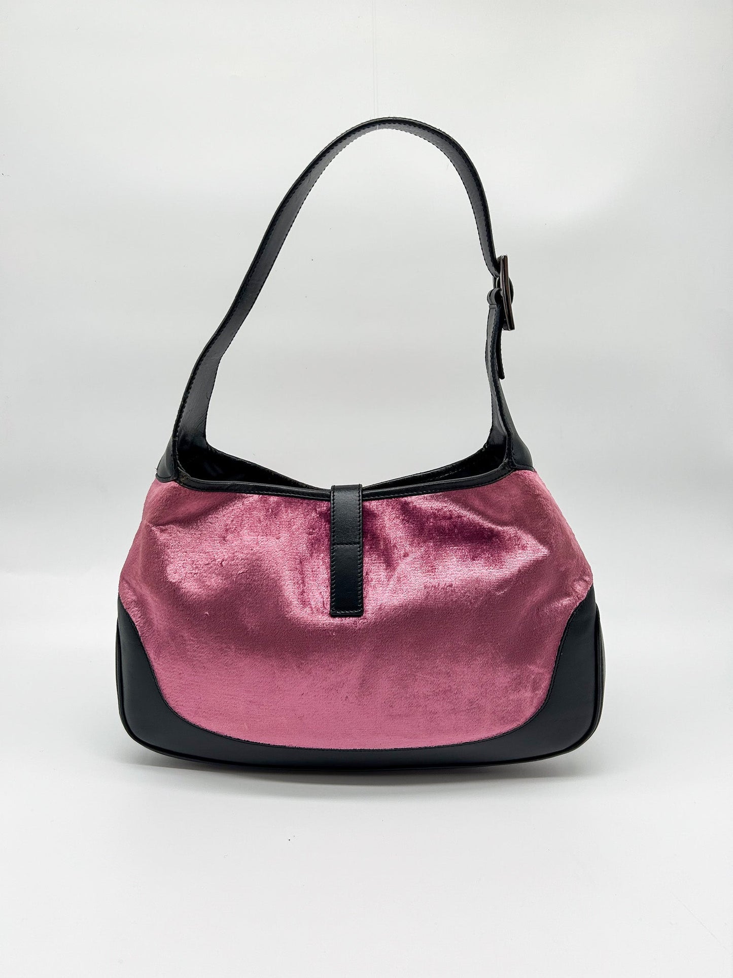 Gucci Jackie Pink Velvet and Black Leather Shoulder Bag