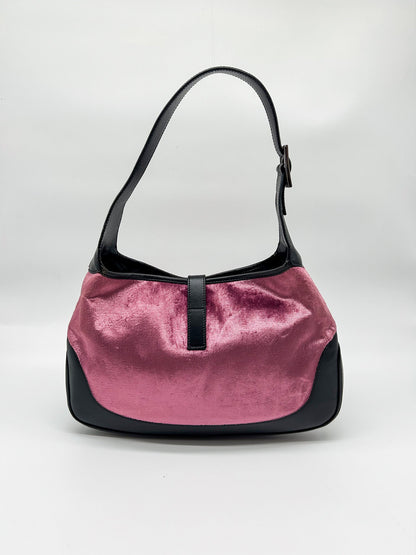 Gucci Jackie Pink Velvet and Black Leather Shoulder Bag