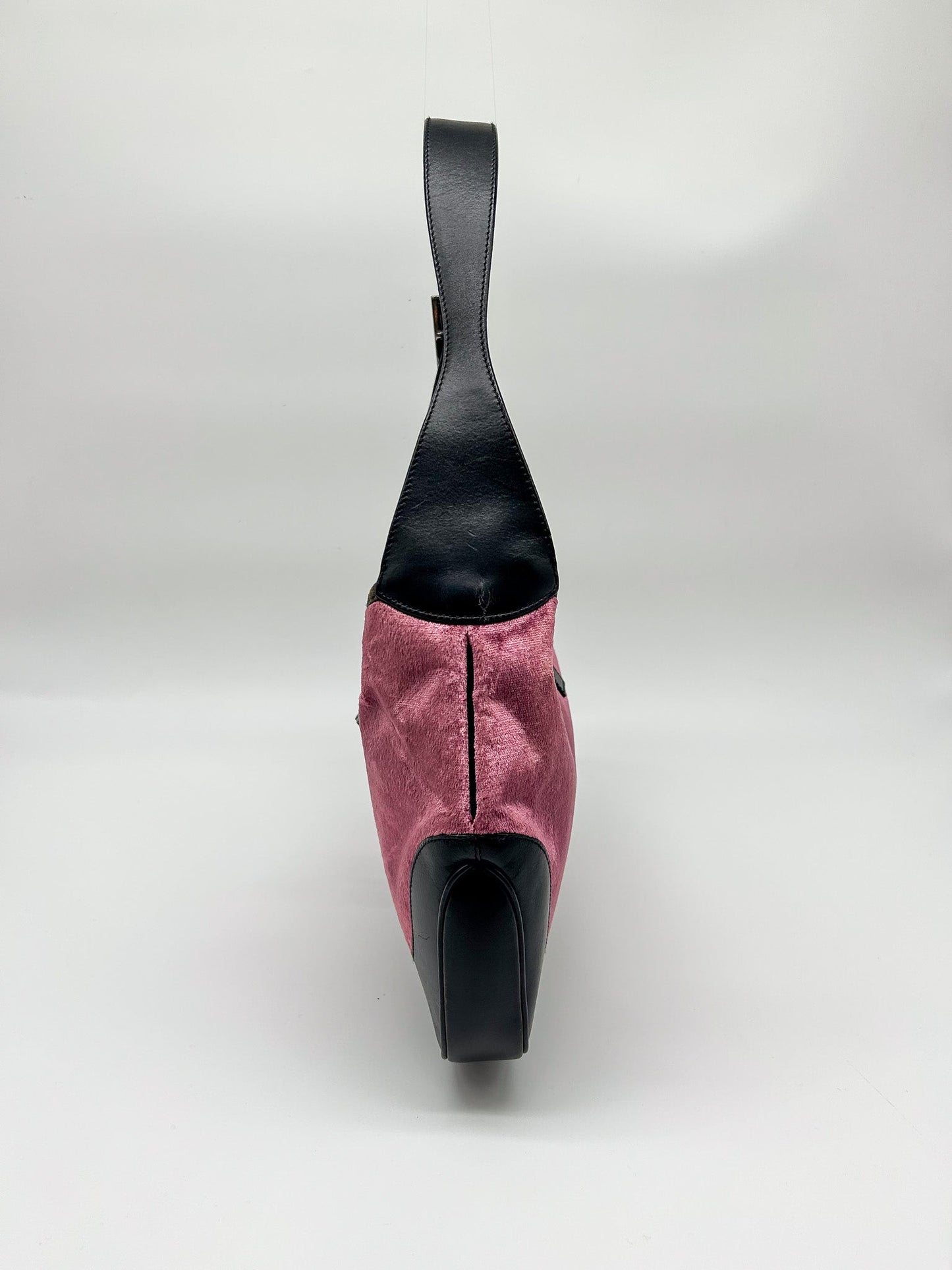 Gucci Jackie Pink Velvet and Black Leather Shoulder Bag