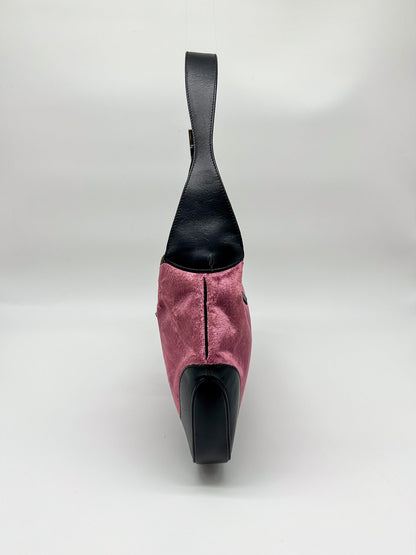 Gucci Jackie Pink Velvet and Black Leather Shoulder Bag