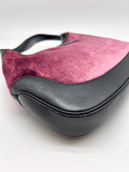 Gucci Jackie Pink Velvet and Black Leather Shoulder Bag
