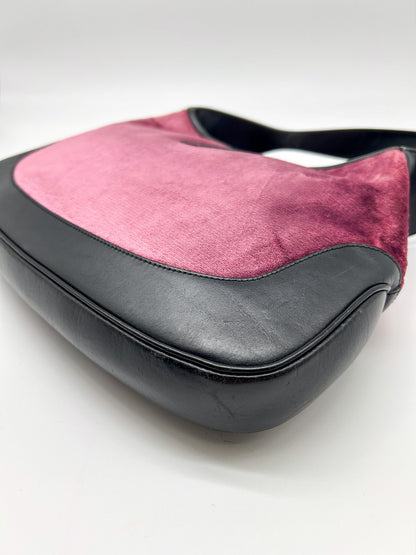 Gucci Jackie Pink Velvet and Black Leather Shoulder Bag