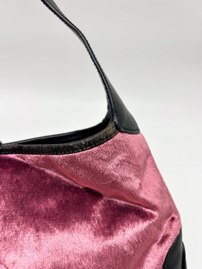 Gucci Jackie Pink Velvet and Black Leather Shoulder Bag