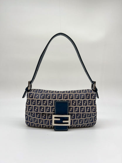 Fendi Navy Zucchino Baguette Shoulder Bag