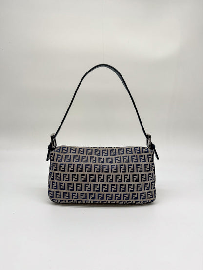 Fendi Navy Zucchino Baguette Shoulder Bag