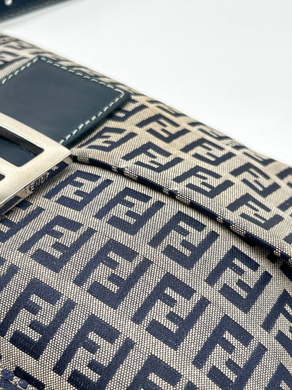 Fendi Navy Zucchino Baguette Shoulder Bag