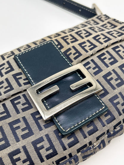 Fendi Navy Zucchino Baguette Shoulder Bag
