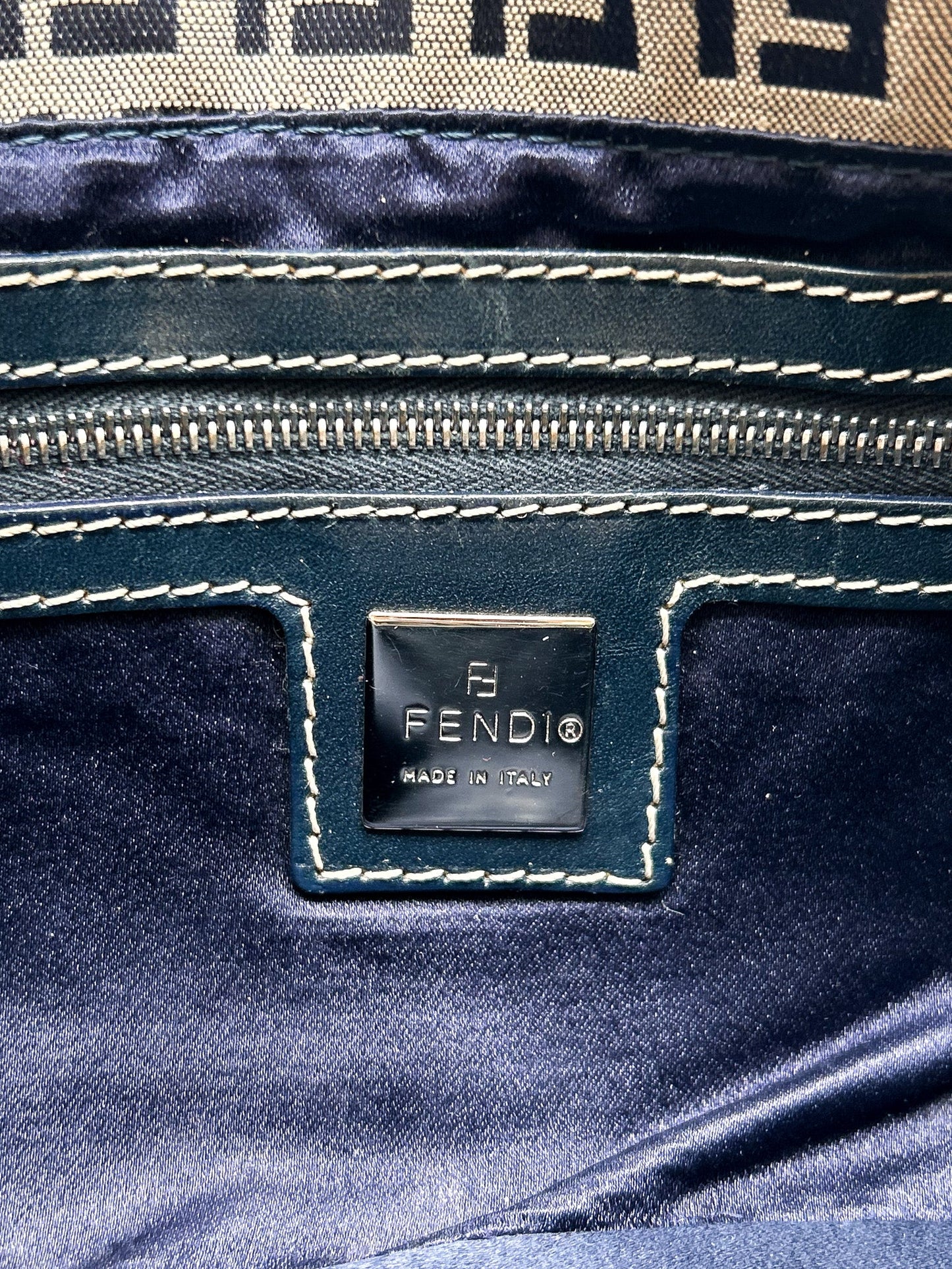 Fendi Navy Zucchino Baguette Shoulder Bag