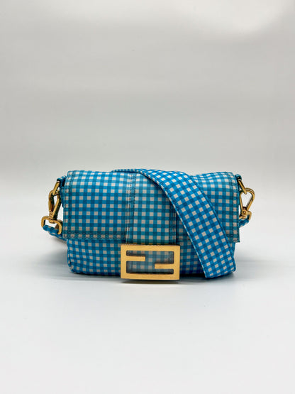 Fendi Gingham Nylon Mini Baguette Bag