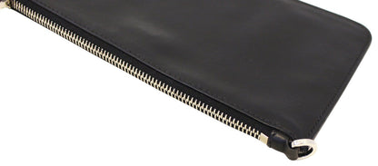 PRADA Black Leather Logo Plaque Wristlet Clutch Bag