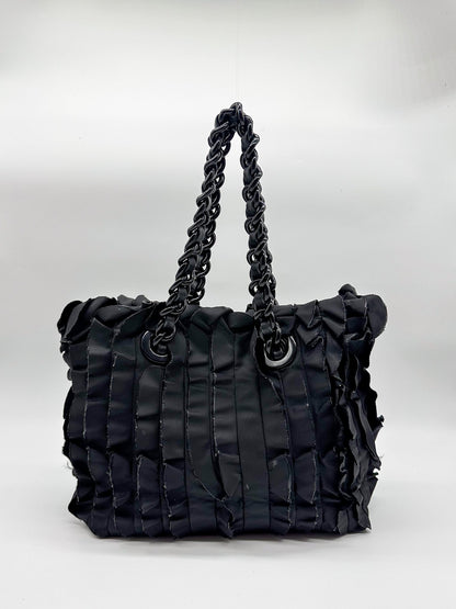 Prada Black Ruffled Tessuto Nylon Tote Bag