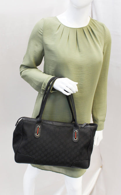 GUCCI Black GG Nylon Tote Shoulder Bag with Matching Wallet