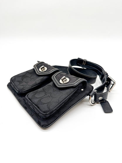 Coach Black Signature Jacquard Double Pocket Waist Bag