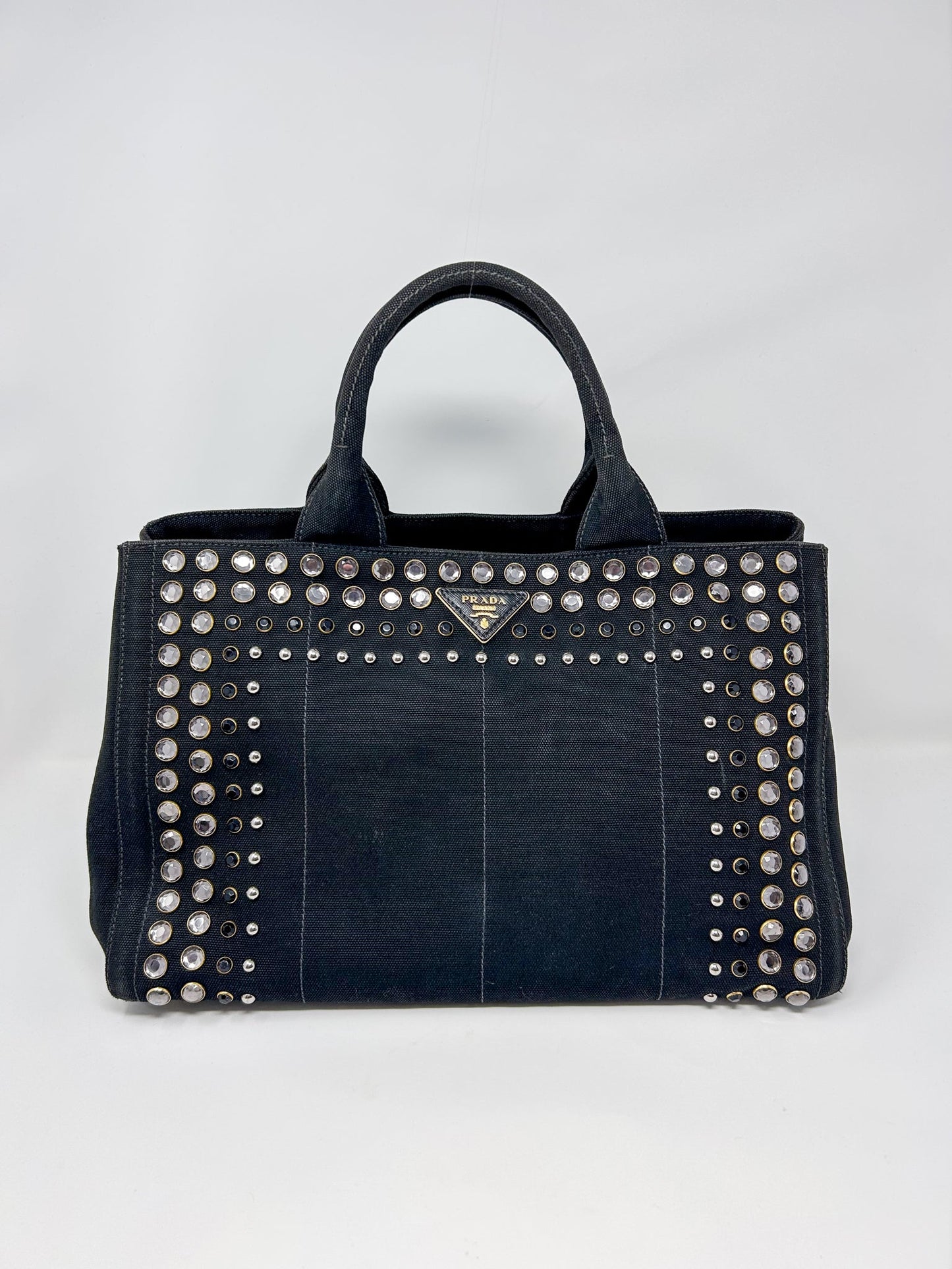 Prada Canapa Bijoux Canvas Studded Tote Bag