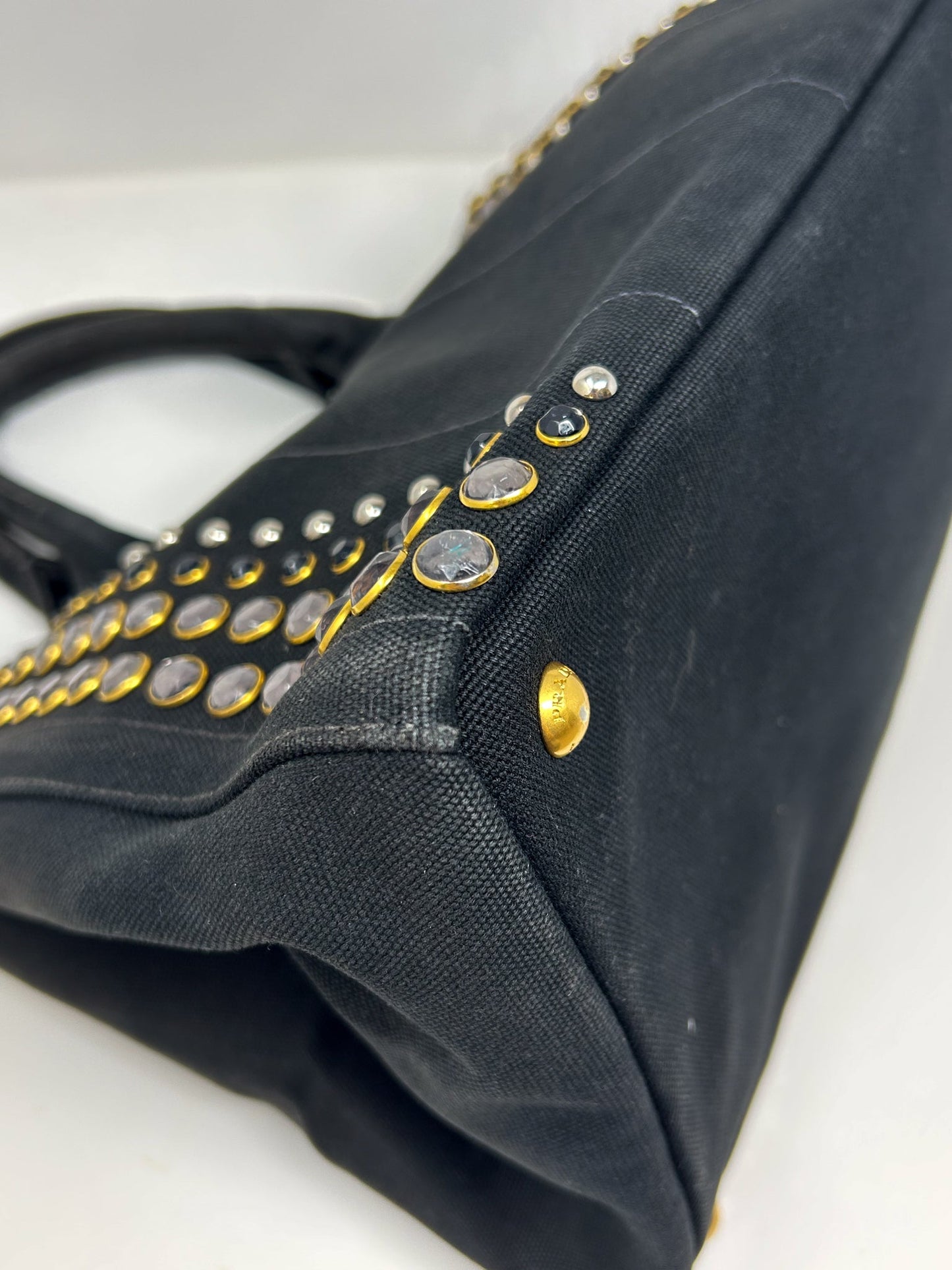 Prada Canapa Bijoux Canvas Studded Tote Bag