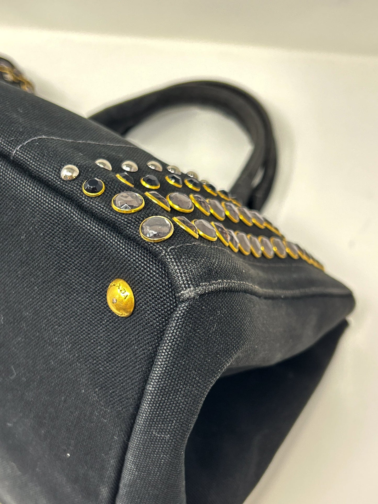 Prada Canapa Bijoux Canvas Studded Tote Bag